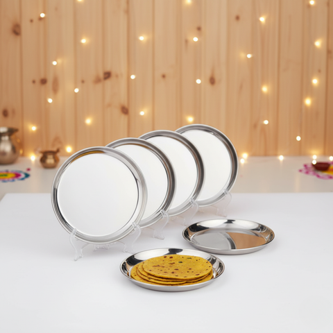 Vinod Stainless Steel Kanchan Bogi Dish / Serving Dish / Salad Plate / Snack Plate, Set of 6 pieces, Diameter 18 cm