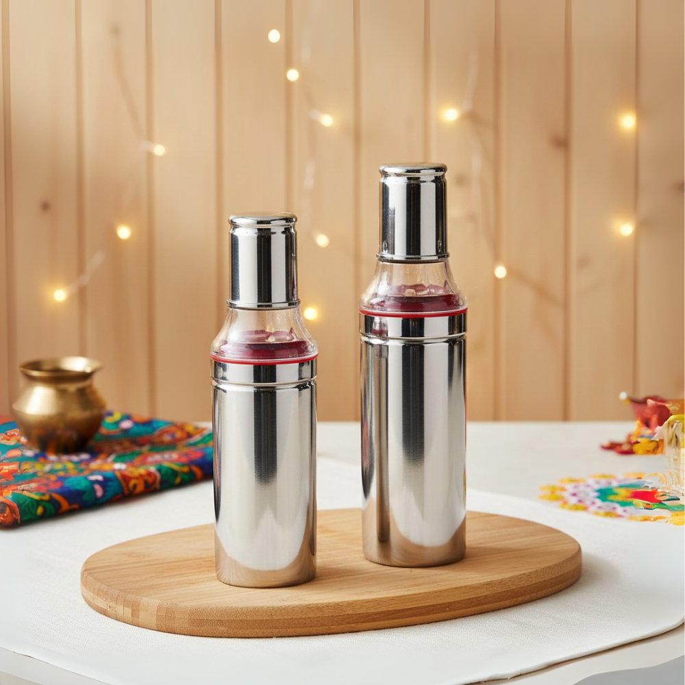Vinod Stainless Steel Oil Pot Combo Set of 2 - 350ml & 500ml, Rust-Free with Anti-Drip Spout and Clear Lid for Easy Monitoring