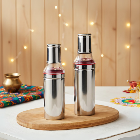 Vinod Stainless Steel Oil Pot Combo Set of 2 - 350ml & 500ml, Rust-Free with Anti-Drip Spout and Clear Lid for Easy Monitoring