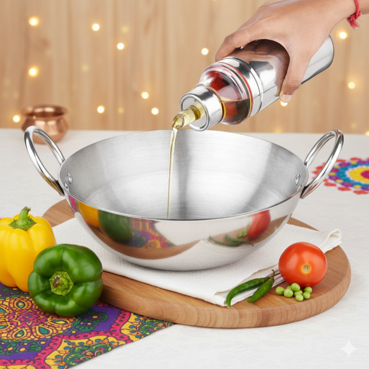 Vinod Stainless Steel Oil Pot –1000 ml with Anti-Drip Spout, Rust-Free, Easy to Clean, Transparent Lid for Easy Monitoring