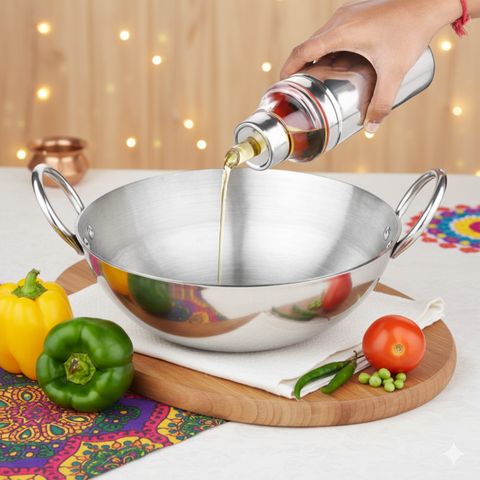 Vinod Stainless Steel Oil Pot –1000 ml with Anti-Drip Spout, Rust-Free, Easy to Clean, Transparent Lid for Easy Monitoring