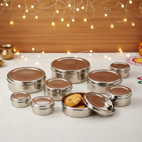 विनोद स्टेनलेस स्टील पूरी डब्बा, स्टोरेज कंटेनर - 8 का पैक (क्षमता: 300 मिली से 2500 मिली तक)