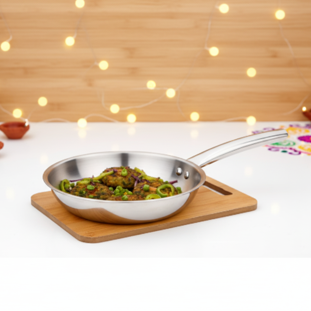 Vinod – Claro Heavy Gauge Stainless Steel Fry Pan (Plain) with 1.5 mm Thickness 1000 ml