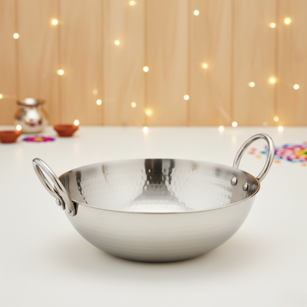 Vinod – Claro Heavy Gauge Stainless Steel Hammered Kadai, 2.5 mm (2200 ml)