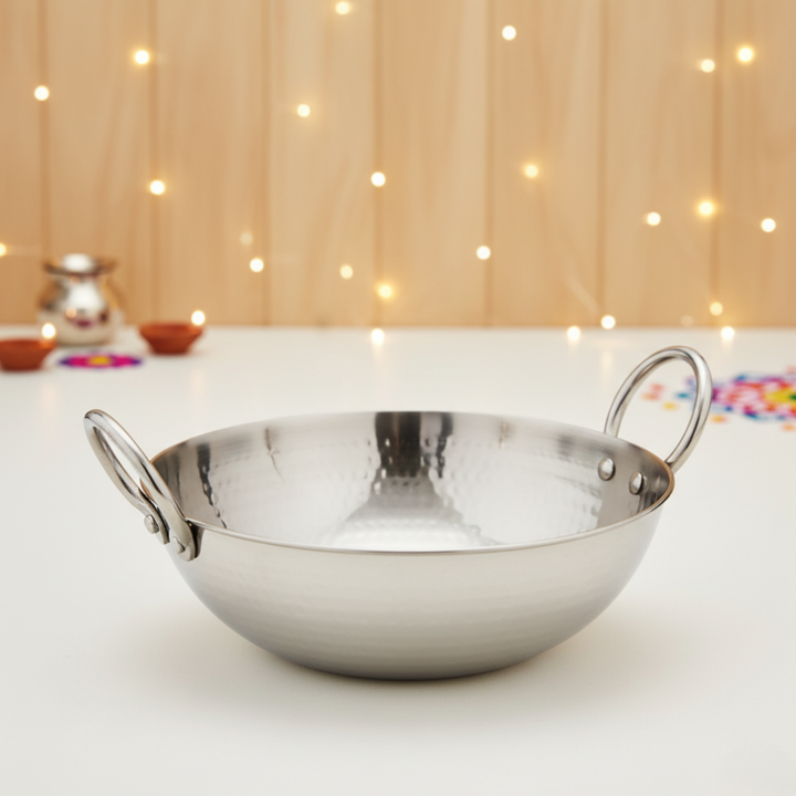Vinod – Claro Heavy Gauge Stainless Steel Hammered Kadai, 2.5 mm (2200 ml)