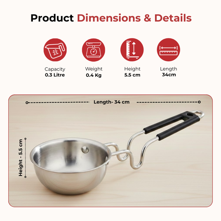 Vinod - Claro Heavy Gauge Stainless Steel Tadka Pan (Plain), 1.5 mm