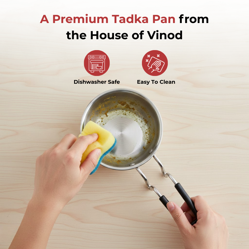 Vinod Claro heavy gauge stainless steel plain tadka pan, 1.5 mm, easy to use graphic