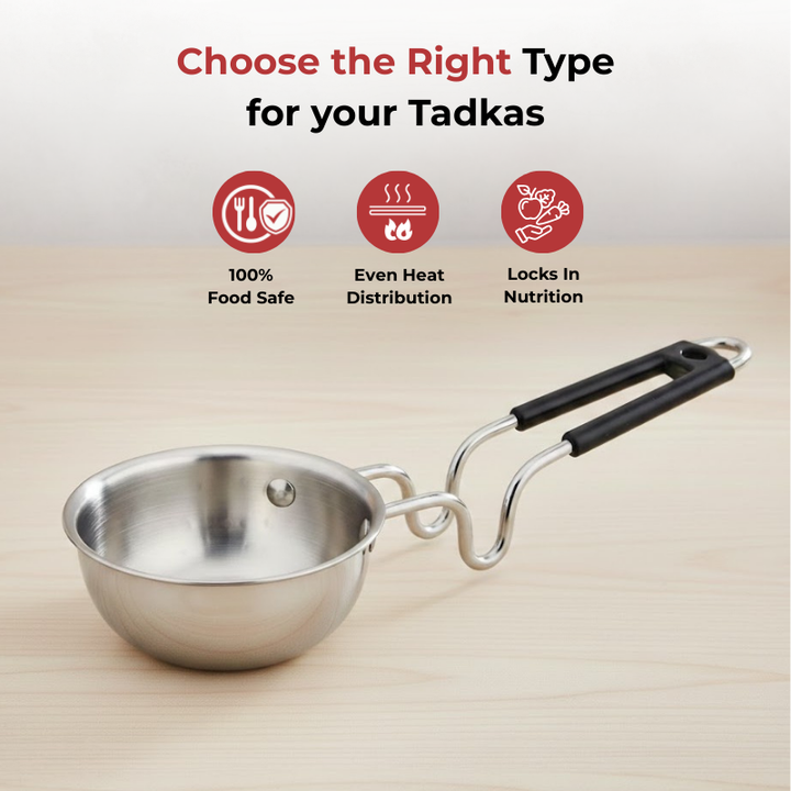 Vinod - Claro Heavy Gauge Stainless Steel Tadka Pan (Plain), 1.5 mm