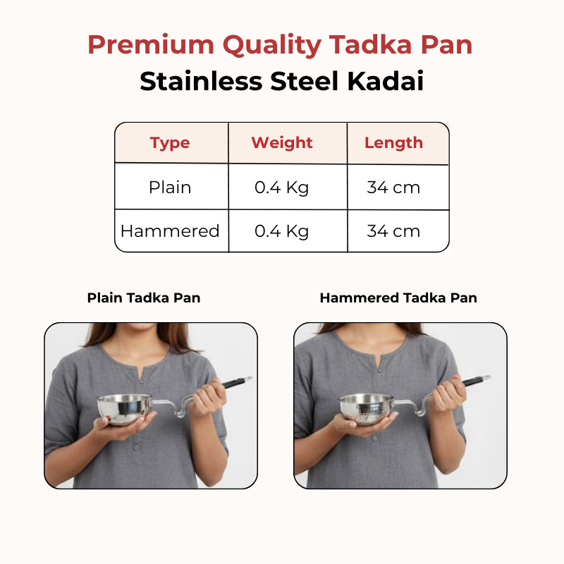 Vinod - Claro Heavy Gauge Stainless Steel Tadka Pan (Plain), 1.5 mm