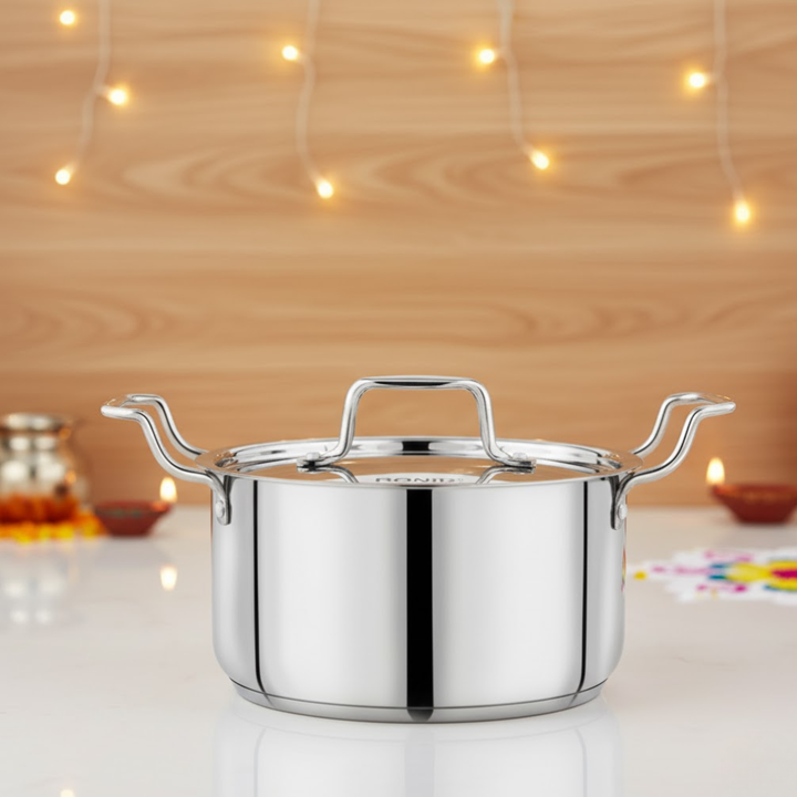 Vinod – Doniv Majestic Stainless Steel Sandwich Bottom Sauce Pot With Lid 20 cm/3.2 ltr – Induction Friendly