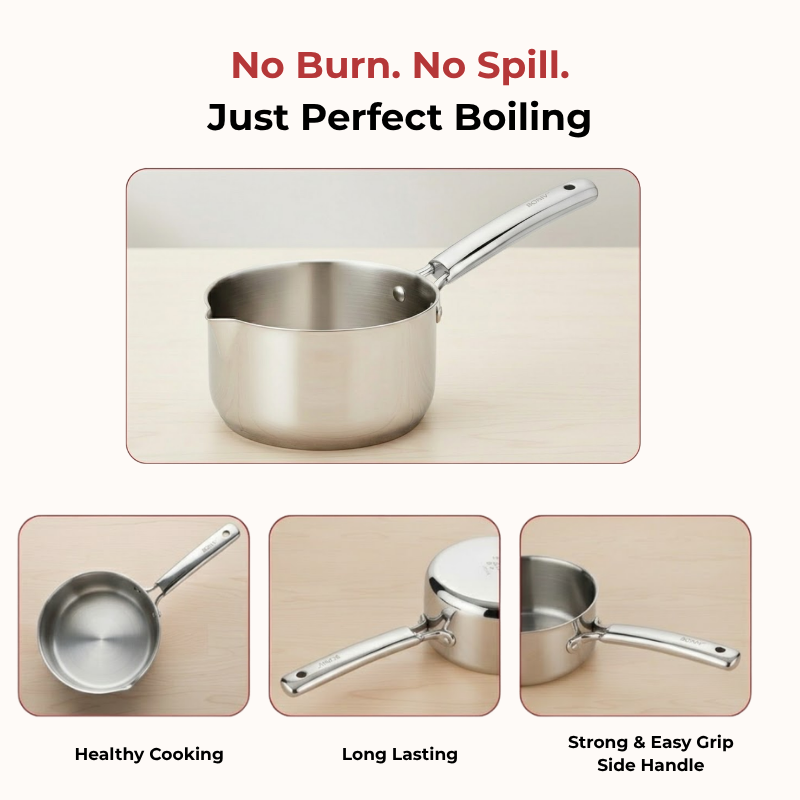 VINOD Doniv Titanium Triply Stainless Steel Milk Pan 16 cms, Capacity 1.60 Liter