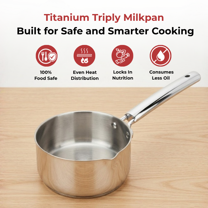 VINOD Doniv Titanium Triply Stainless Steel Milk Pan 16 cms, Capacity 1.60 Liter