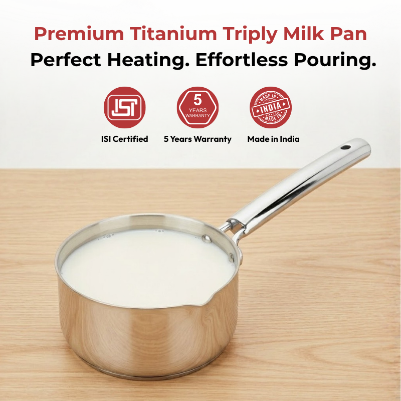 VINOD Doniv Titanium Triply Stainless Steel Milk Pan 16 cms, Capacity 1.60 Liter