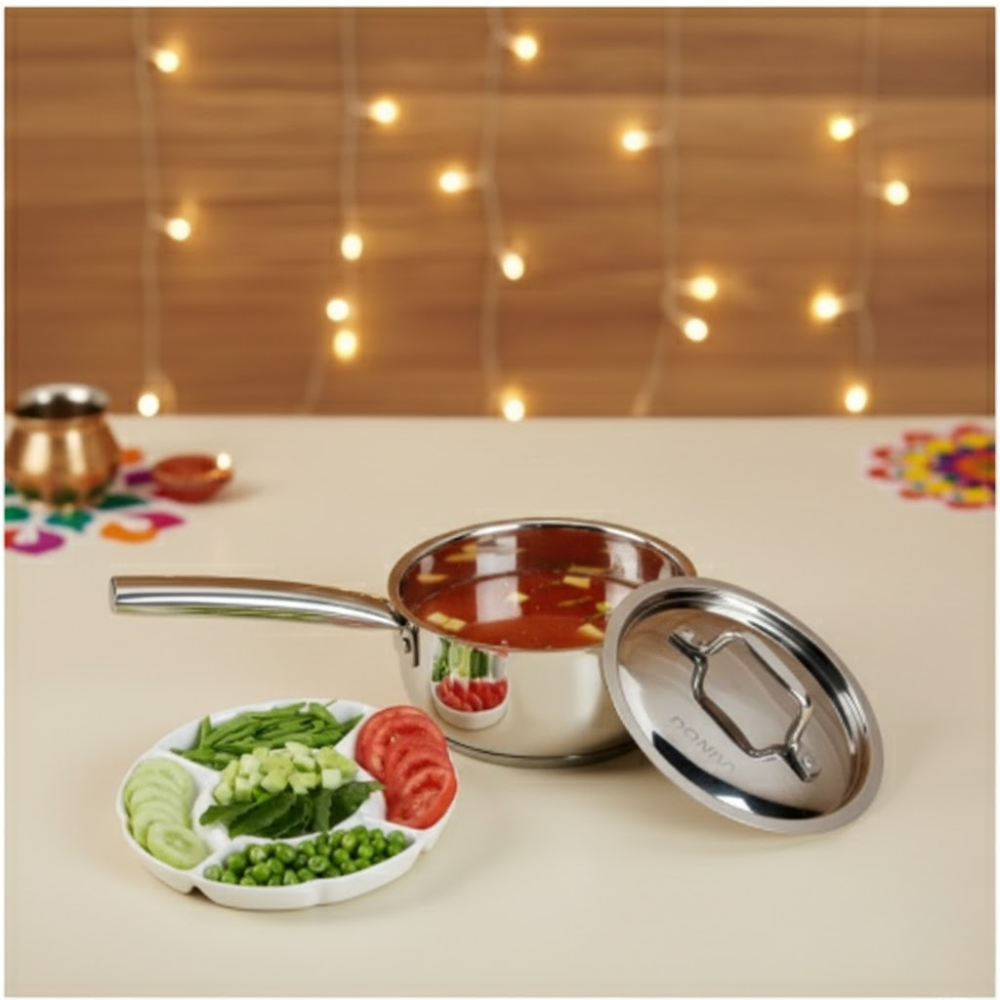 Vinod – Doniv Stainless Steel Majestic Sandwich Bottom Sauce Pan 1.5 Liter/16 cms Induction Friendly