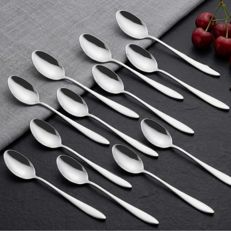 VINOD Florence Stainless Steel Dessert Spoon Set of 12-Piece, Heavy Gauge Steel, Mirror Finish, Rust Free, Tough Strong & Durable