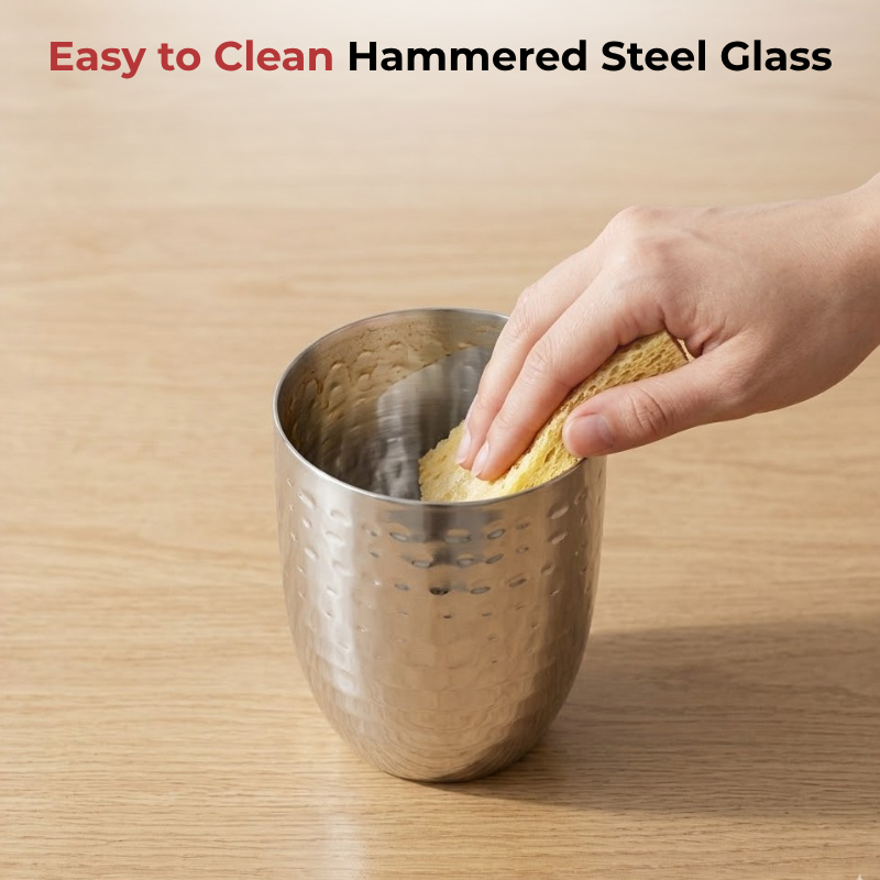 VINOD Stainless Steel Premium Hammered Glass Set of 6 - 300 ml with High Grade Stainless Steel, Long Lasting & Durable, Rust Free