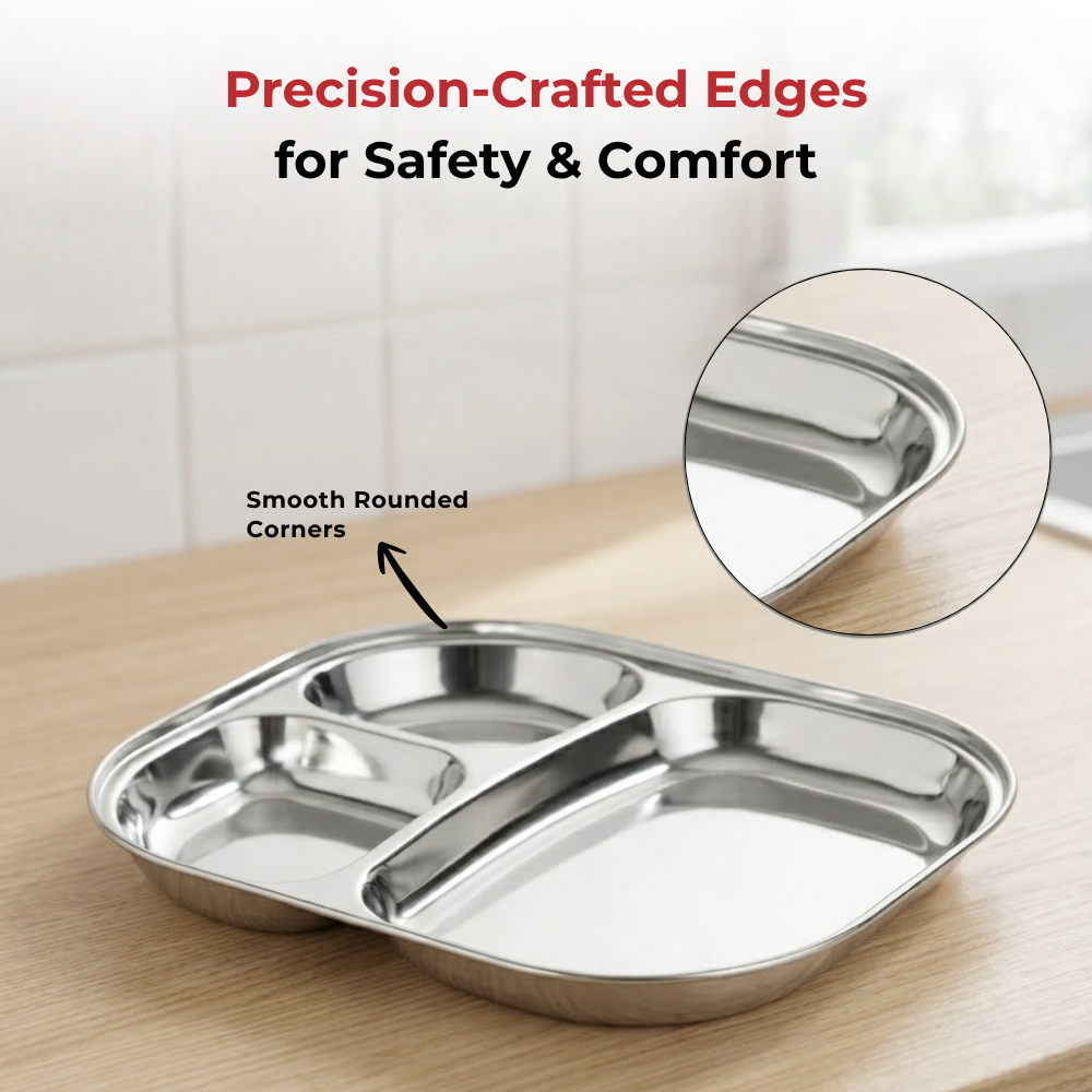 Vinod stainless steel 3 compartment plate with round edges, lunch / dinner plate [pack of 2], product view 8