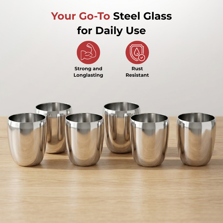 विनोद स्टेनलेस स्टील मैंगो ग्लास - एक बॉक्स में छह ग्लास (300 मिली)