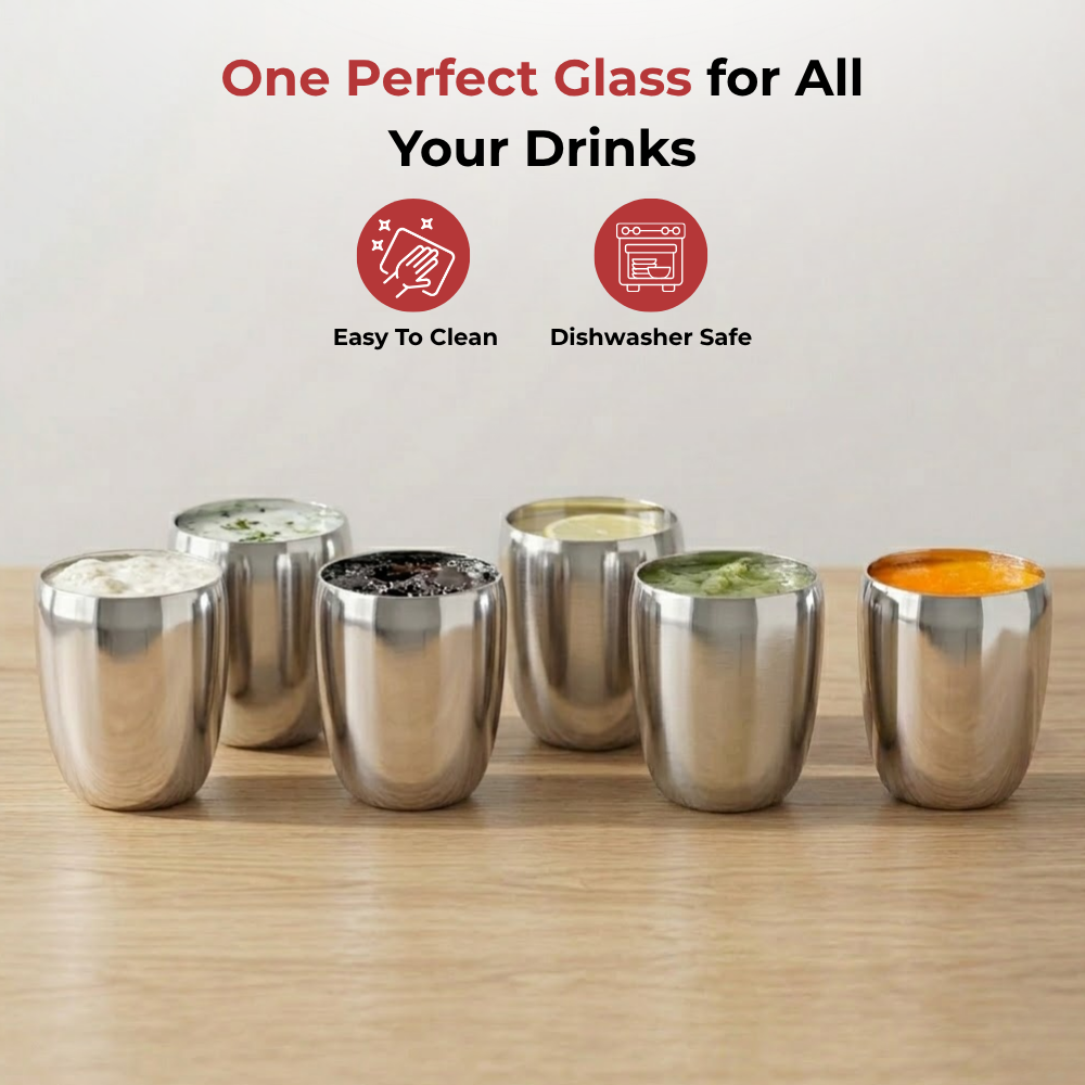 Vinod Stainless Steel Mango Glass Set of 6 - 300 ml, top view