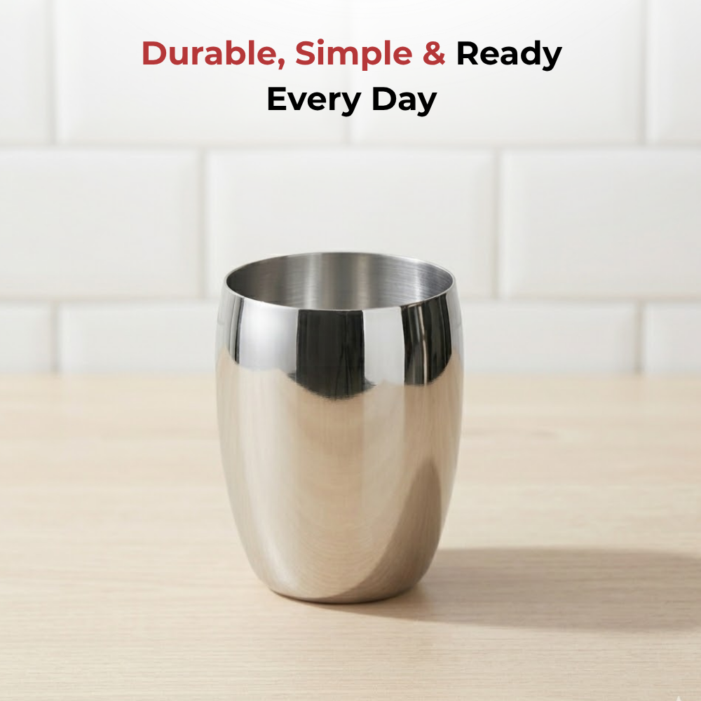 Vinod Stainless Steel Mango Glass Set of 6 - 300 ml, angled view