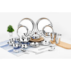 VINOD 18 Pieces Stainless Steel Dinner Set with Mirror finish, Heavy-Gauge steel, Rust-free, Durable, Dishwasher safe & ISI Certified