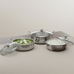 Vinod Stainless Steel 3 Pcs Elite Bowl with Glass Lid