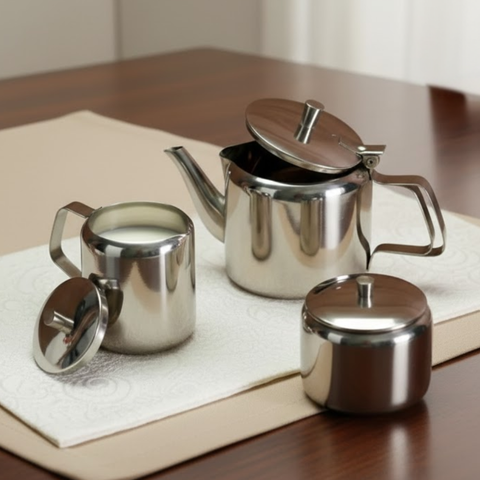 Vinod Stainless Steel 3 Pieces Mini Tea Set Tea Pot, 170 ml, front view