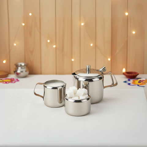 Vinod Stainless Steel 3 Piece Large Tea Pot Set – 1 Tea Pot 1000 ml, 1 Milk Pot 250 ml & 1 Sugar Pot 250 ml