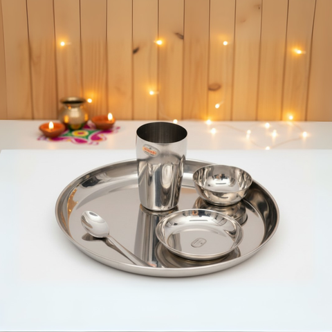 Vinod Stainless Steel 5 Pcs Trendy Thali Set with Halwa Plate