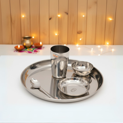 विनोद स्टेनलेस स्टील 5 पीस ट्रेंडी थाली सेट हलवा प्लेट के साथ