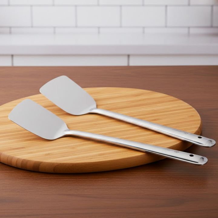 VINOD Stainless Steel Basting Turner / Khurpa/ Cooking Plata Turner Set of 2 - 31 cm, Highest Grade Stainless Steel, Rust Free, Dishwasher Safe - No. 4