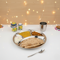 विनोद स्टेनलेस स्टील भोजन थाली / 4 कम्पार्टमेंट लंच और डिनर प्लेट - 2 पीस सेट - नंबर 14