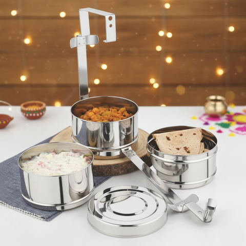 Vinod Stainless Steel Bombay Tiffin, 3 Compartment – 10 Inch