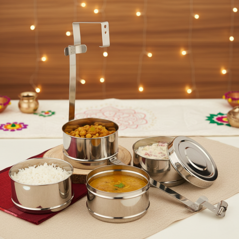 Vinod Stainless Steel Bombay Tiffin, 4 Compartment – 9 Inch