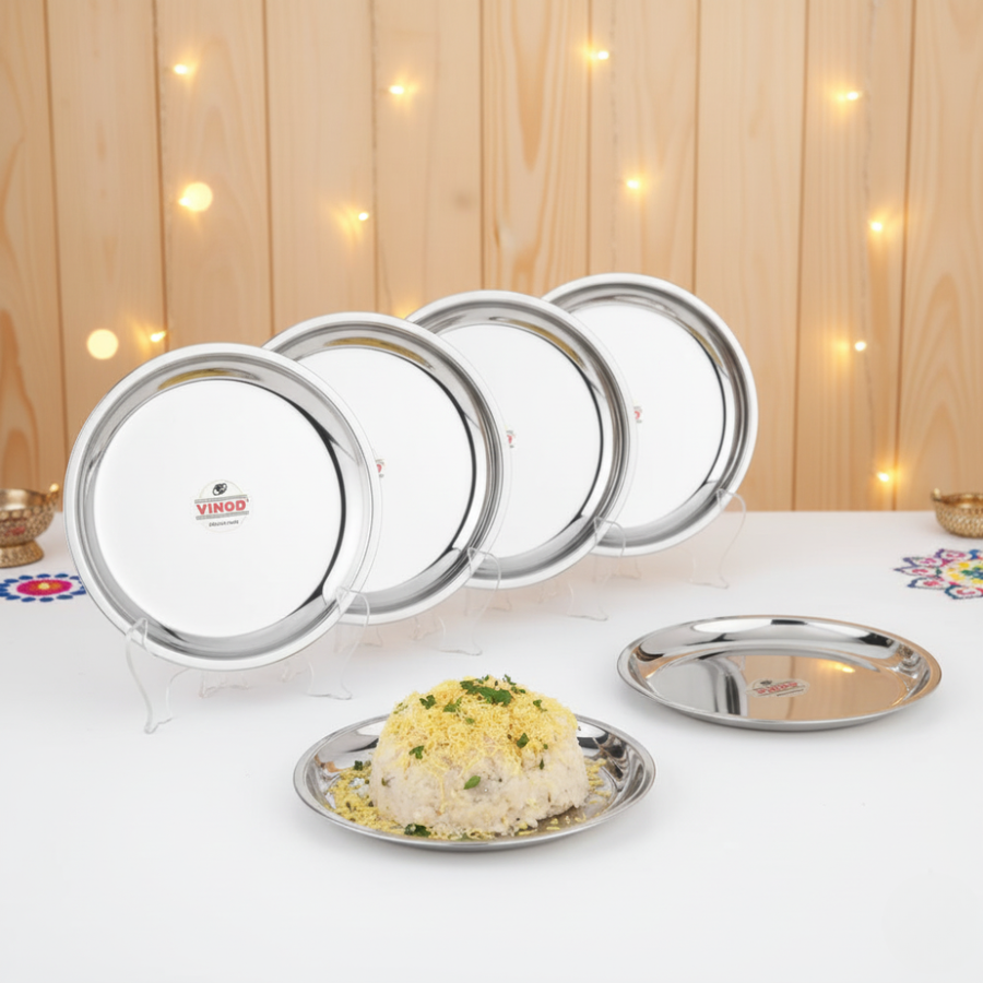 Vinod Stianless Steel China Dish Serving Dish Salad Plate Snack Plate, Set of pieces, Diameter 25 cm
