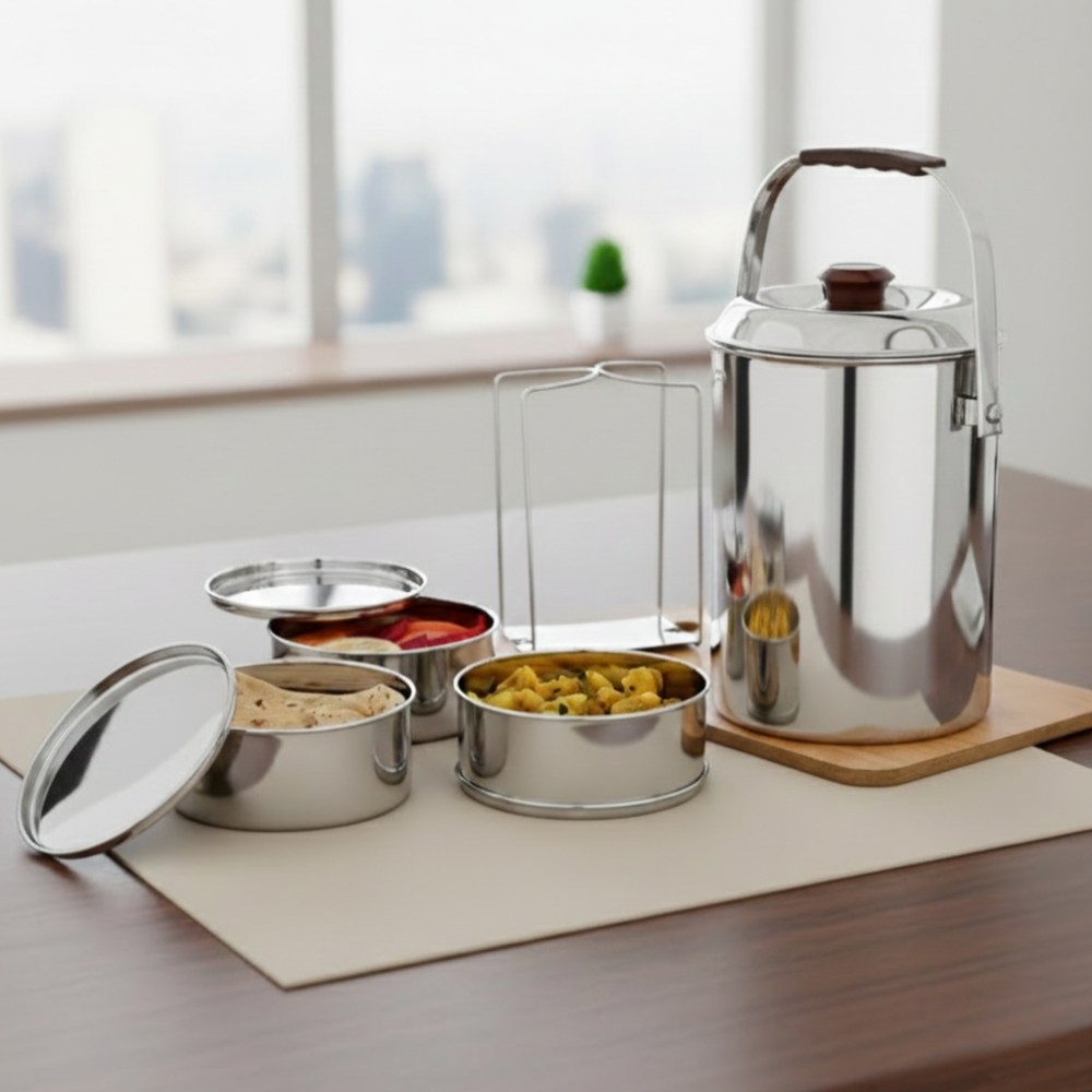 VINOD Stainless Steel Deluxe Hot Tiffin with 3 Compartment, Insulated, Rust Free, Leak Proof, Dishwasher Safe, Strong and Tough