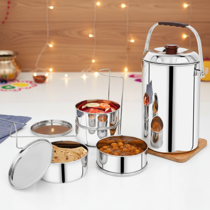 Vinod Stainless Steel Deluxe Hot Tiffin – 4 Compartment
