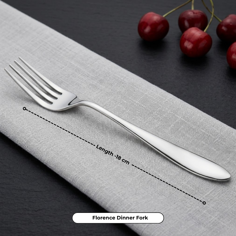 Vinod Stainless Steel Florence Cutlery 21 piece set, angled view