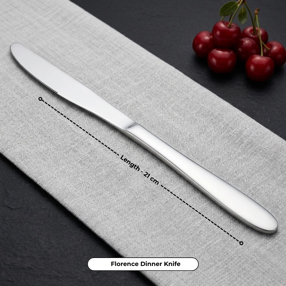 Vinod Stainless Steel Florence Cutlery 21 piece set, close-up detail