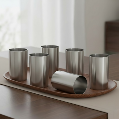 Vinod Stainless Steel Fusion Glass Set of 6 - 400 ml, front view