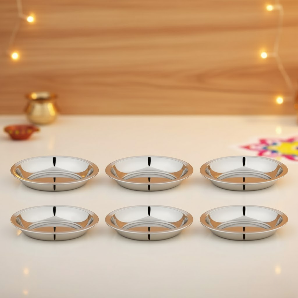 Vinod Stainless Steel Halwa Plate Set of 6 Pieces, Diameter 13.2 cm