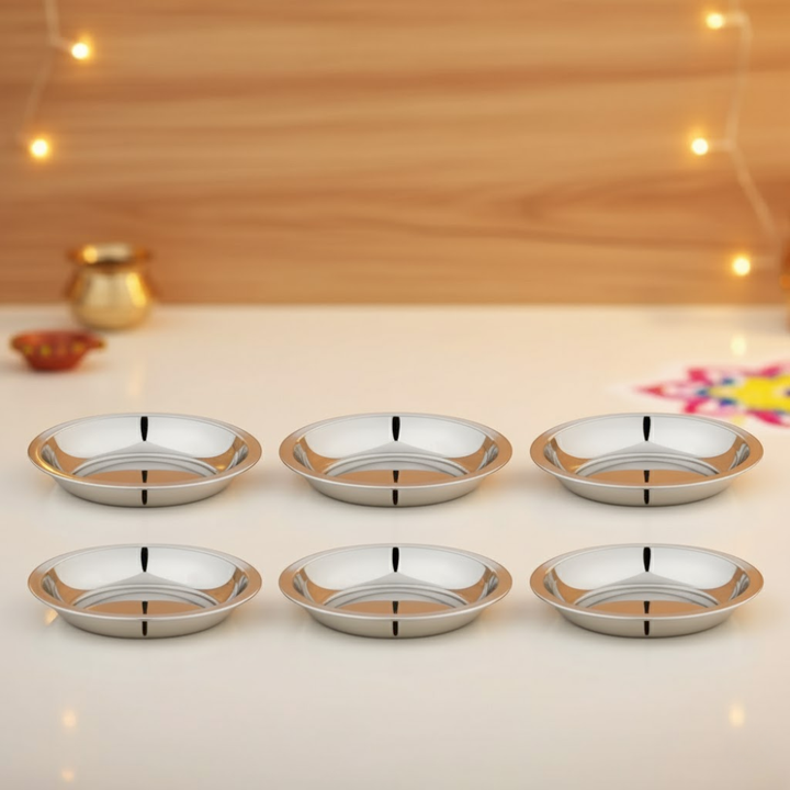 Vinod Stainless Steel Halwa Plate Set of 6 Pieces, Diameter 13.2 cm