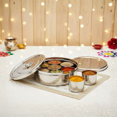 विनोद स्टेनलेस स्टील हैमर्ड मसाला डब्बा / स्पाइस बॉक्स, चम्मच और स्टील ढक्कन के साथ 7 कंटेनर - 6.5 इंच, नंबर 10