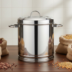 VINOD Stainless Steel Ration Dabba 12 Litre (No 12) with Lid and Side Handle, Highest Grade Steel, Mirror Finish and Rust Free