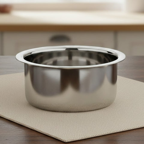Vinod Stainless Steel Flat Bottom Tope Without Lid, front view