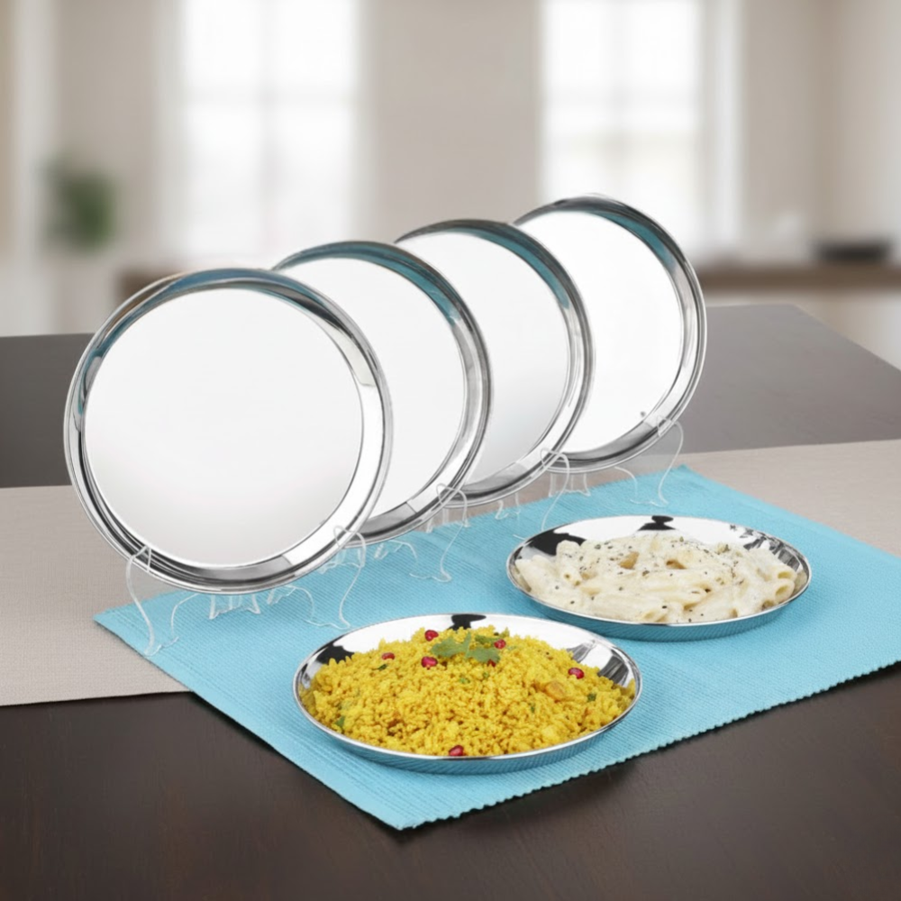 Vinod Stainless Steel Kanchan Bogi Dish / Serving Dish / Salad Plate / Snack Plate, Set of 6 pieces, Diameter 18 cm