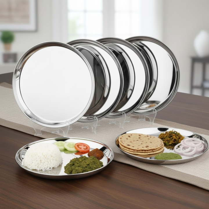 Vinod Stainless Steel Kanchan Bogi Plate, Lunch & Dinner Plate, Set of 6 pieces, Diameter 28 cm