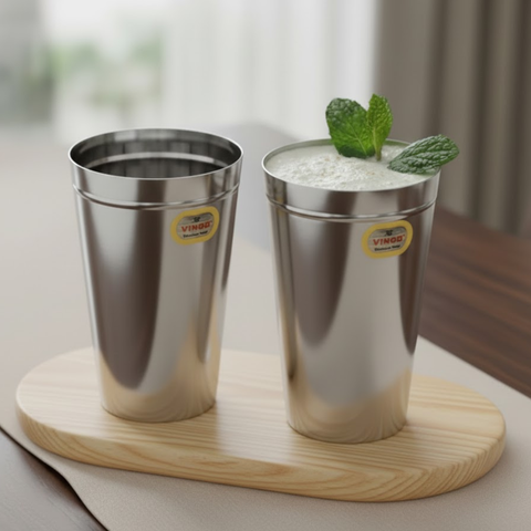 Vinod stainless steel jumbo lassi glass set of 2, 650 ml, front view