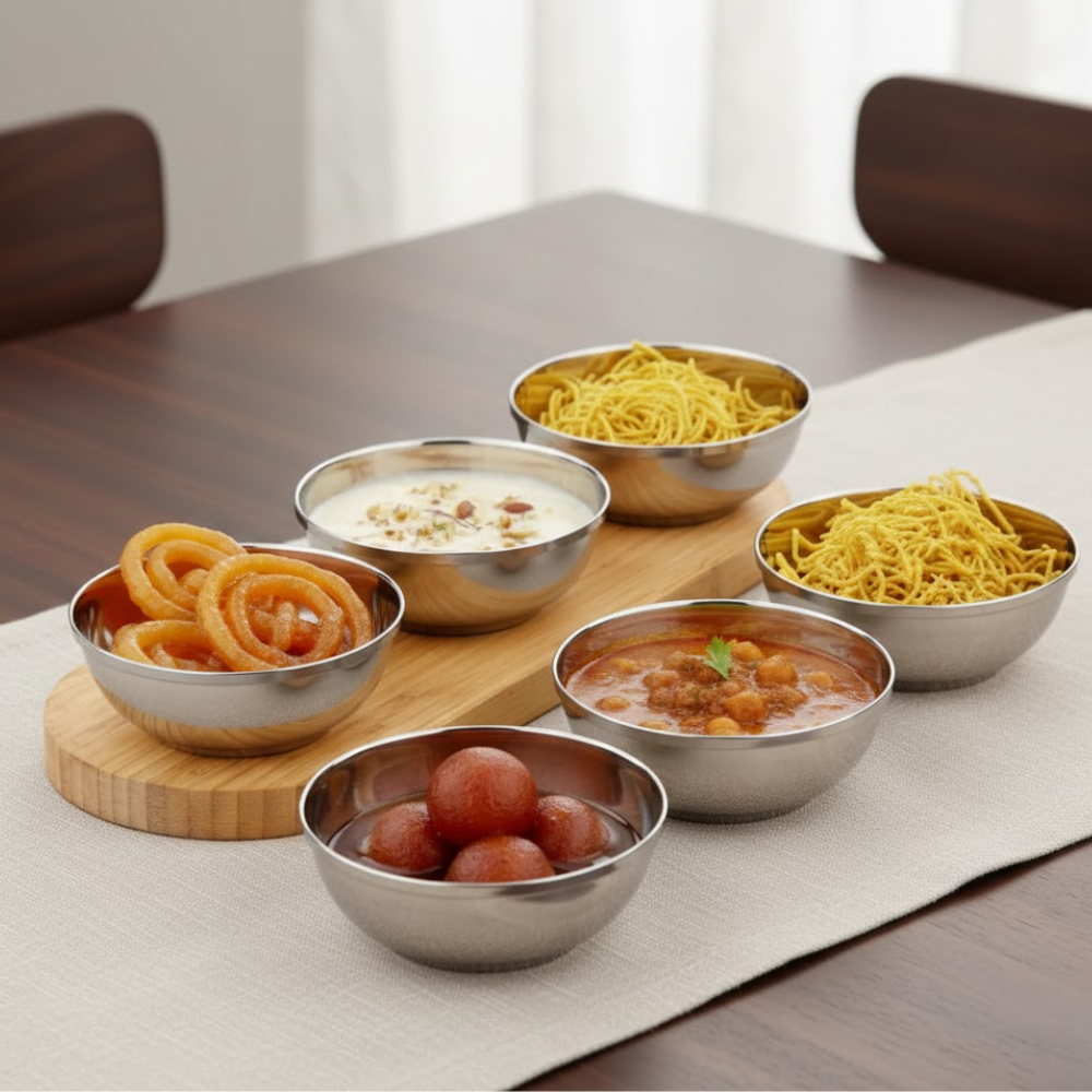 Vinod Stainless Steel Maharaja Bowl Set of 12 Pieces - 150 ml, front view