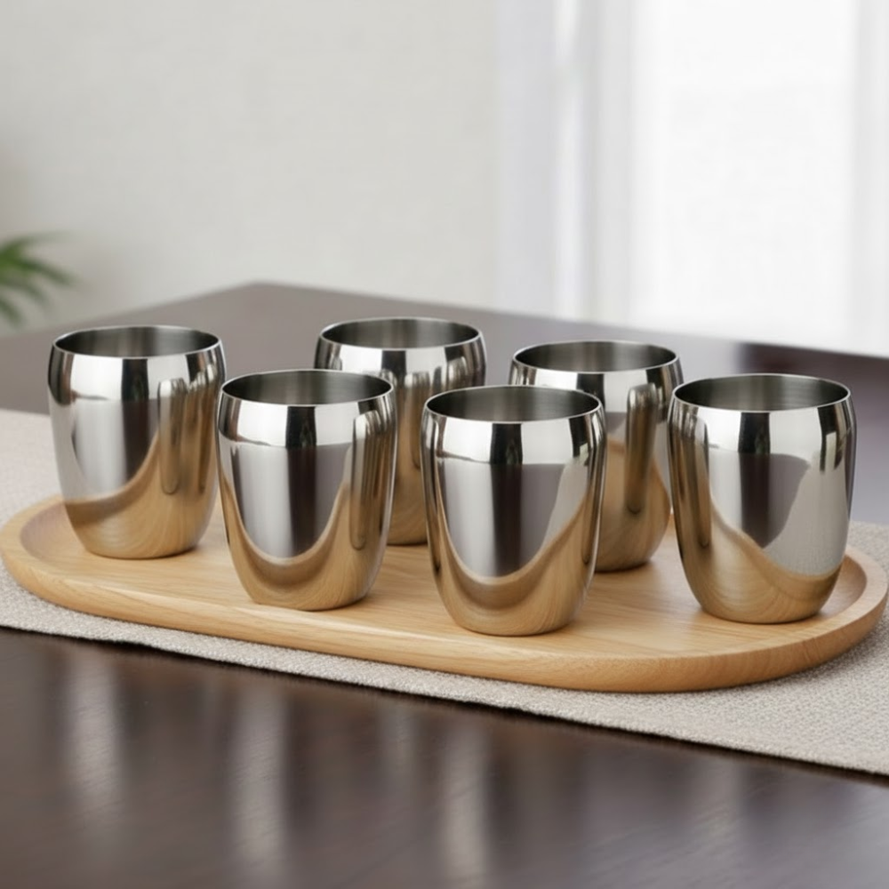 Vinod Stainless Steel Mango Glass – Six Glasses in one Box (300 ml)